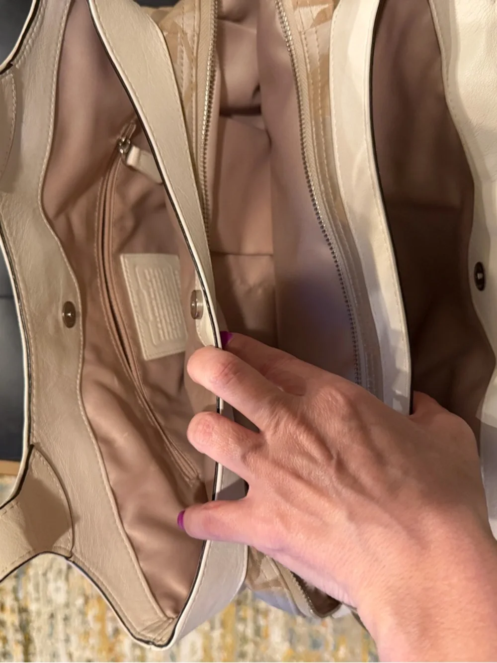 Coach Signature Canvas Tote in Beige and White - Picture 11 of 12